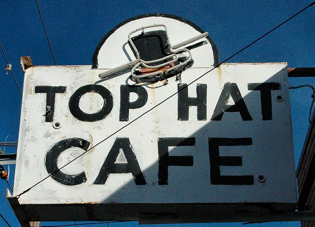 top hat cafe sign columbus ga photograph copyright brian brown vanishing south georgia usa 2010