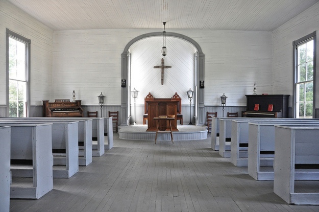 Antioch Primitive Baptist Church Louvale GA Stewart County Sanctuary Interior Recessed Pulpit Organ Piano Straight Back Pews Picture Image Photograph Copyright © Brian Brown Vanishing South Georgia USA 2013