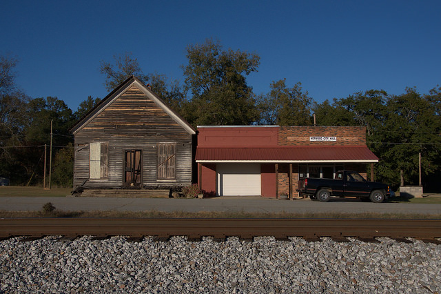 Norwood GA Warren County Historic Commercial Storefronts City Hall Railroad Tracks Photograph Copyright Brian Brown Vanishing North Georgia USA 2014