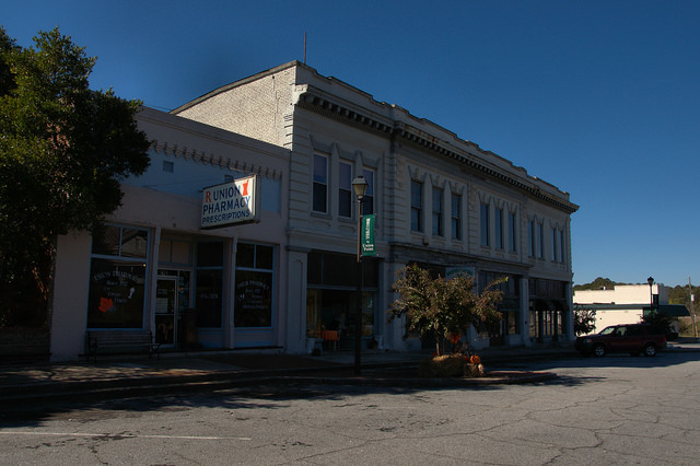 Union Point GA Historic District Commercial Storefronts Photograph Copyright Brian Brown Vanishing North Georgia USA 2015