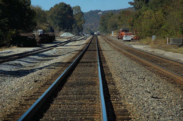Railroad Tracks at the Amtrak Station in Toccoa GA Stephens County Photograph Copyright Brian Brown Vanishing North Georgia USA 2014