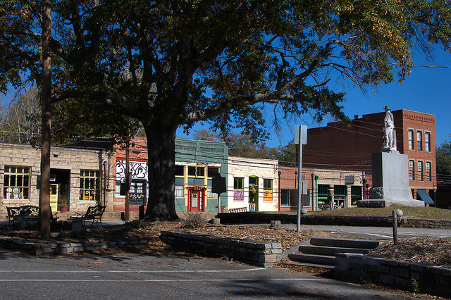 Lexington GA Main Street Historic Commercial Storefronts from Courthouse Lawn Photograph Copyright Brian Brown Vanishing North Georgia USA 2015