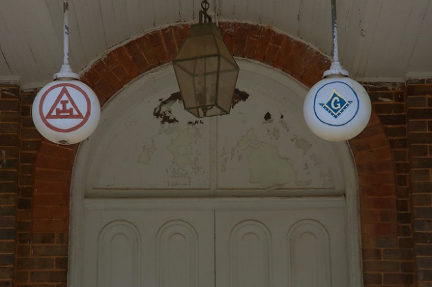 Washington GA Lafayette Lodge Masonic Hall Light Globes Cyphers Photograph Copyright Brian Brown Vanishing North Georgia USA 2015